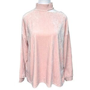 Vince Camuto Pink Velvet Long Sleeve Pullover Sweatshirt Cutout Neck Romantic L
